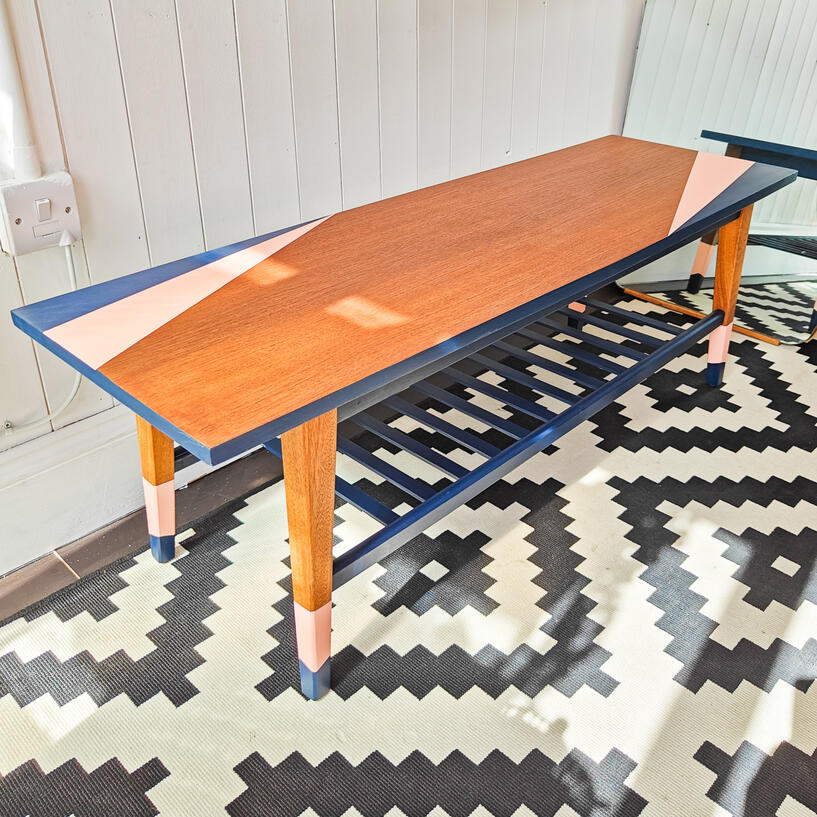 Mid-Century Surfboard Coffee Tavble Navy/Coral