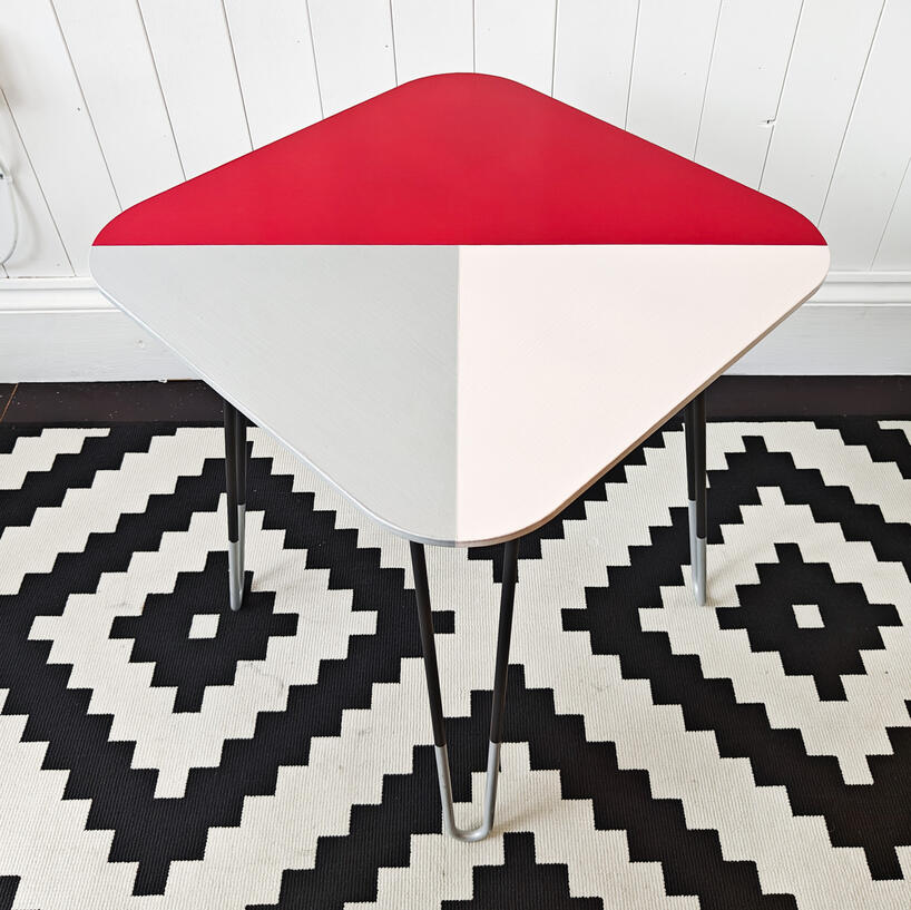 Geometric Side Table Red/Coral/Silver