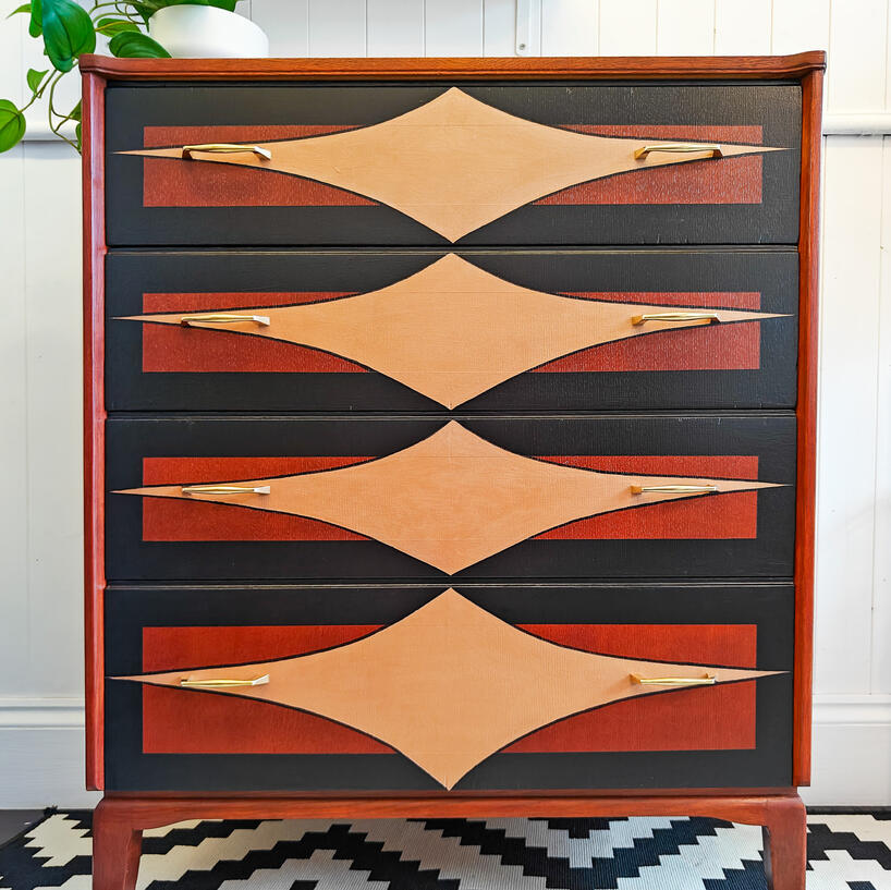 Lebus Link Mid-Century 4 Drawer Chest Black/Mahogany/Atomic