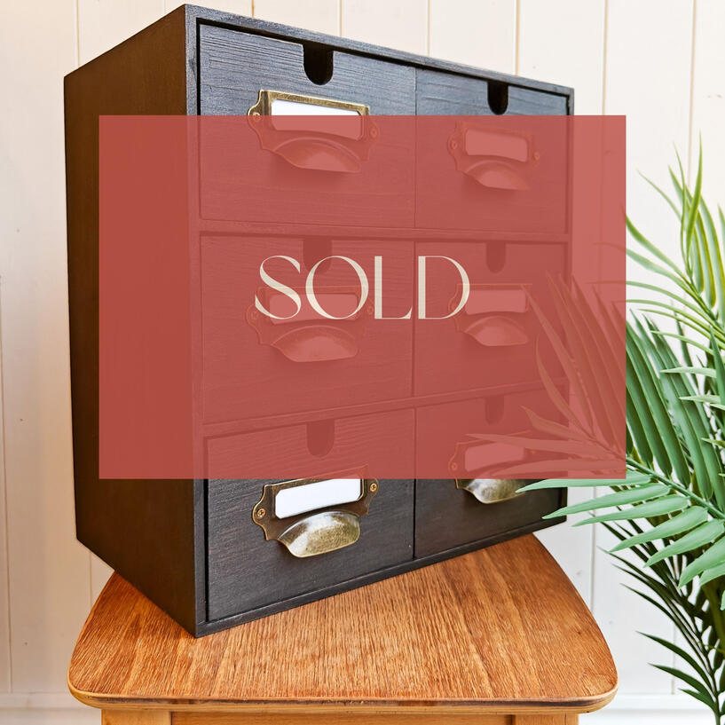 Six Drawer Mini Chest Dark Wood/Gold Vintage